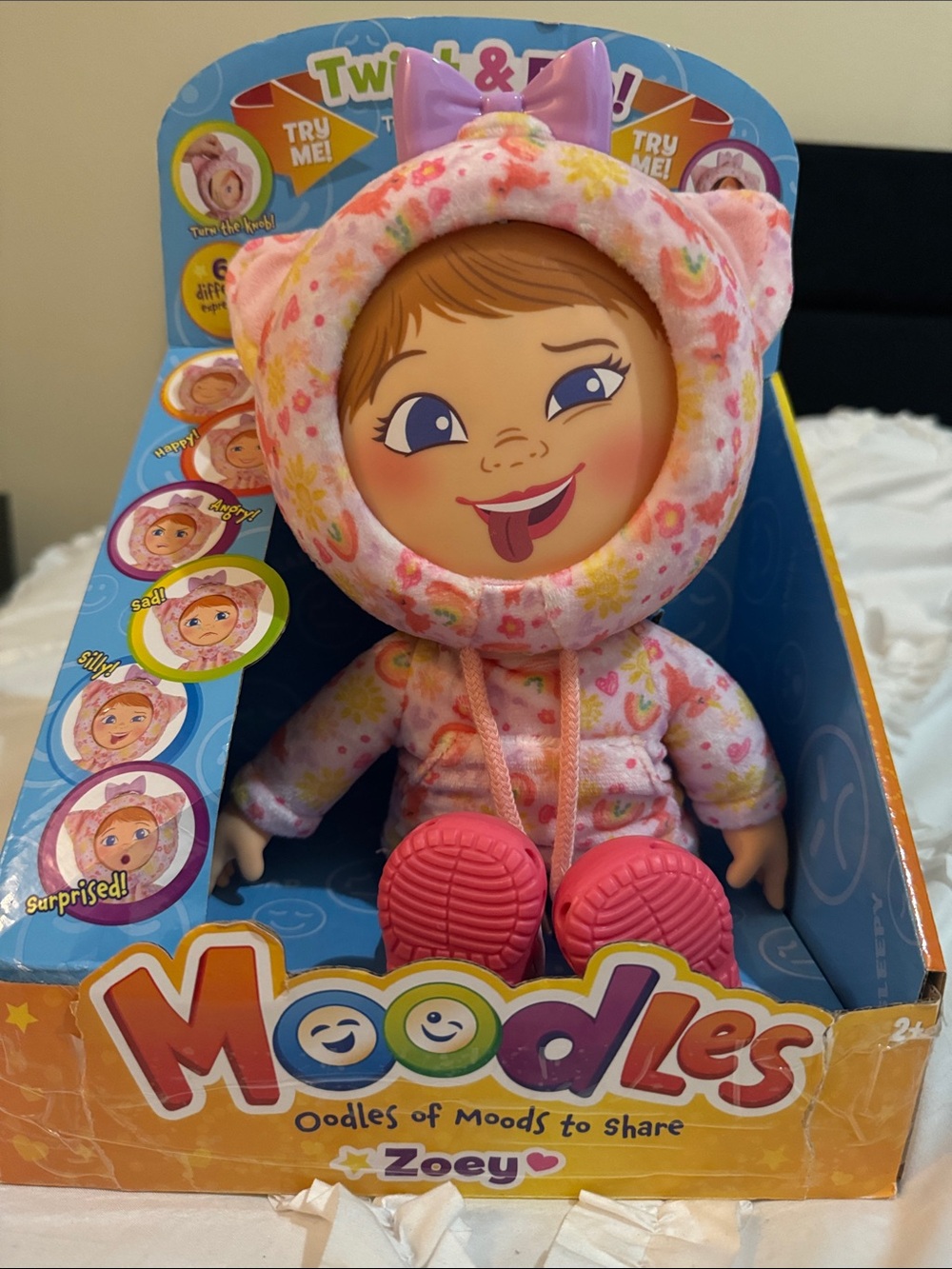 MoodLes Zoey 6 different expressions Plush Doll - Pink Floral Hoodie